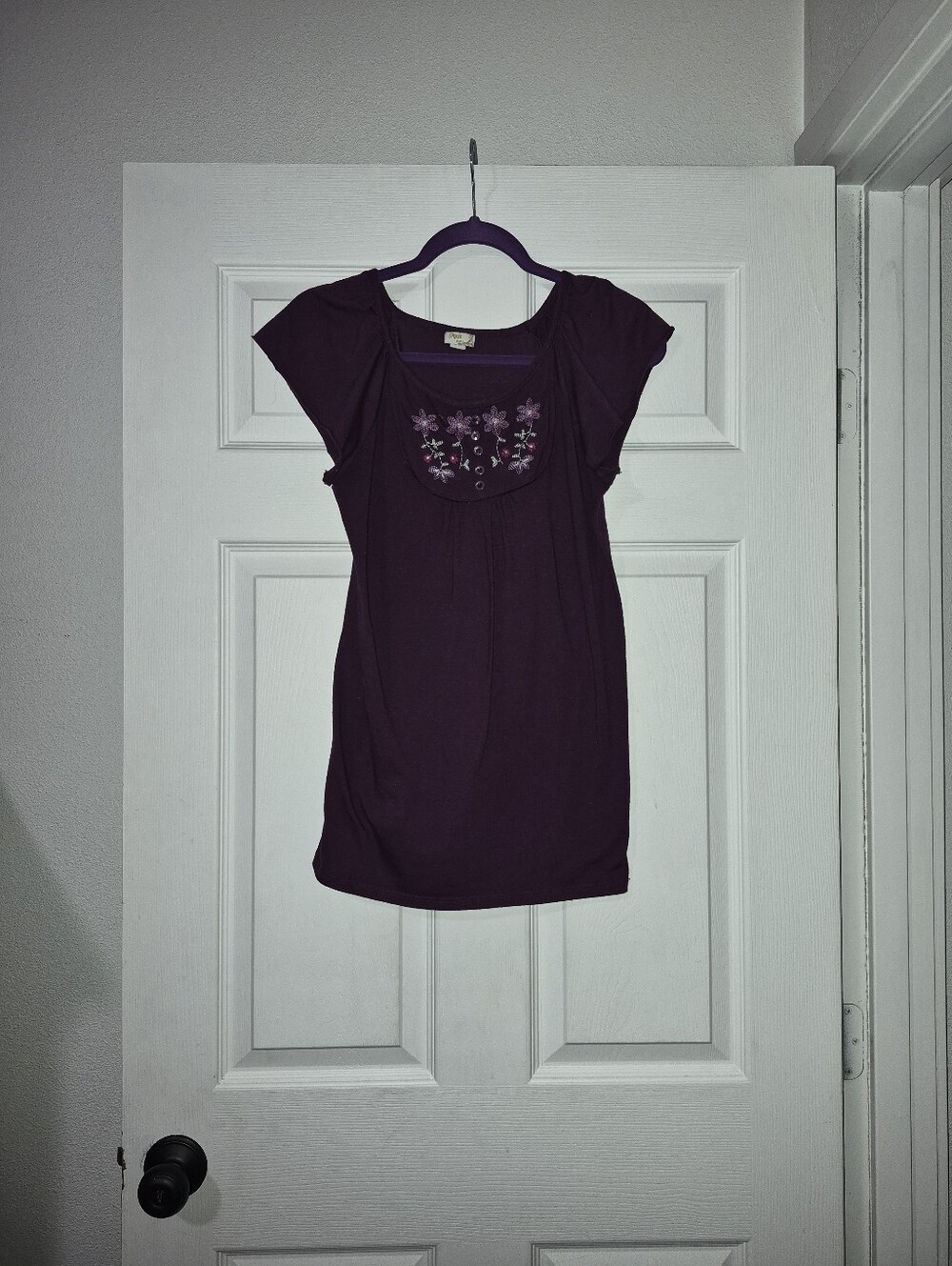Y2k ⁶Most Purple Embroidered Short Sleeve Top